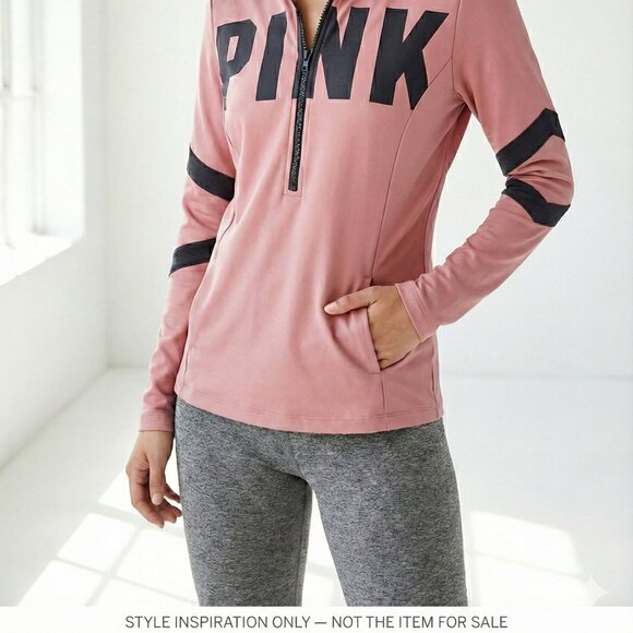 Victoria’s Secret PINK Ultimate 1/4 Zip Logo Pullover Top XS Pink/Charcoal M - Picture 16 of 16